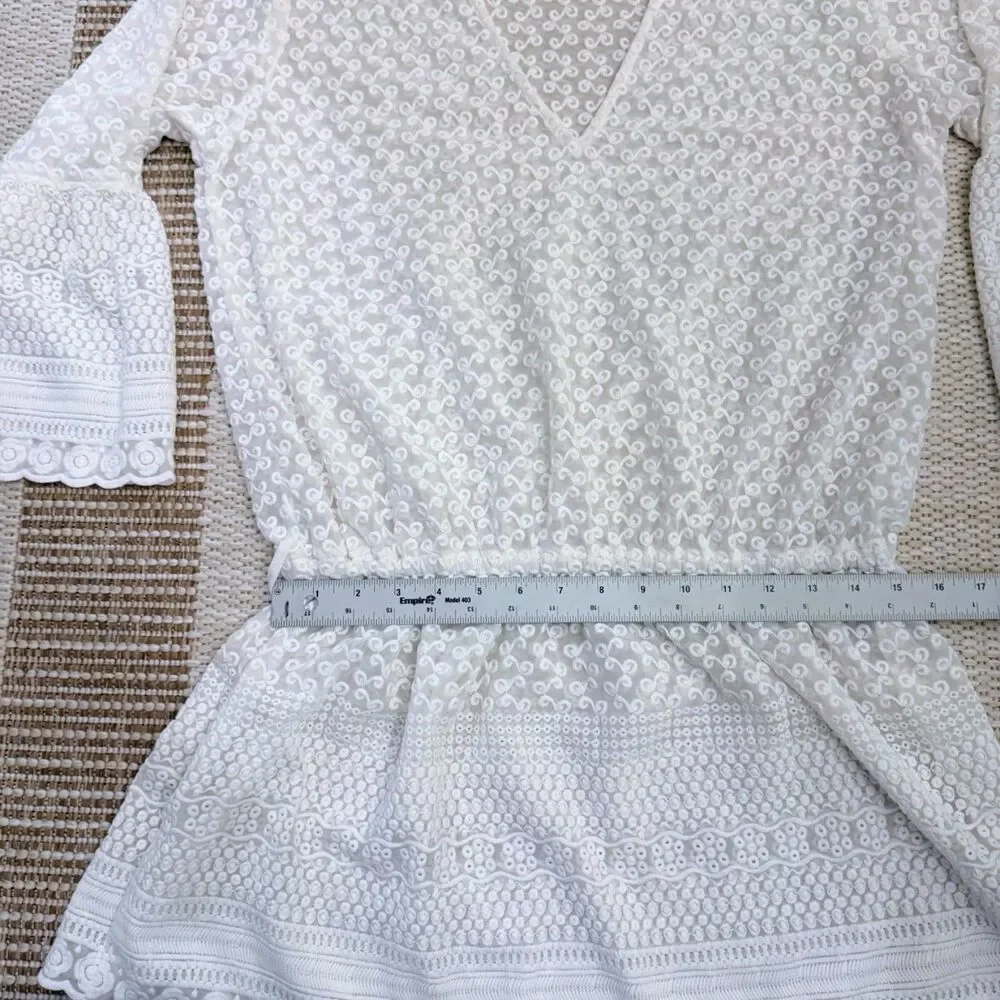 Melissa Odabash White Eyelet Bell Sleeve Beach Cover Up Kaftan V-Neck Size L